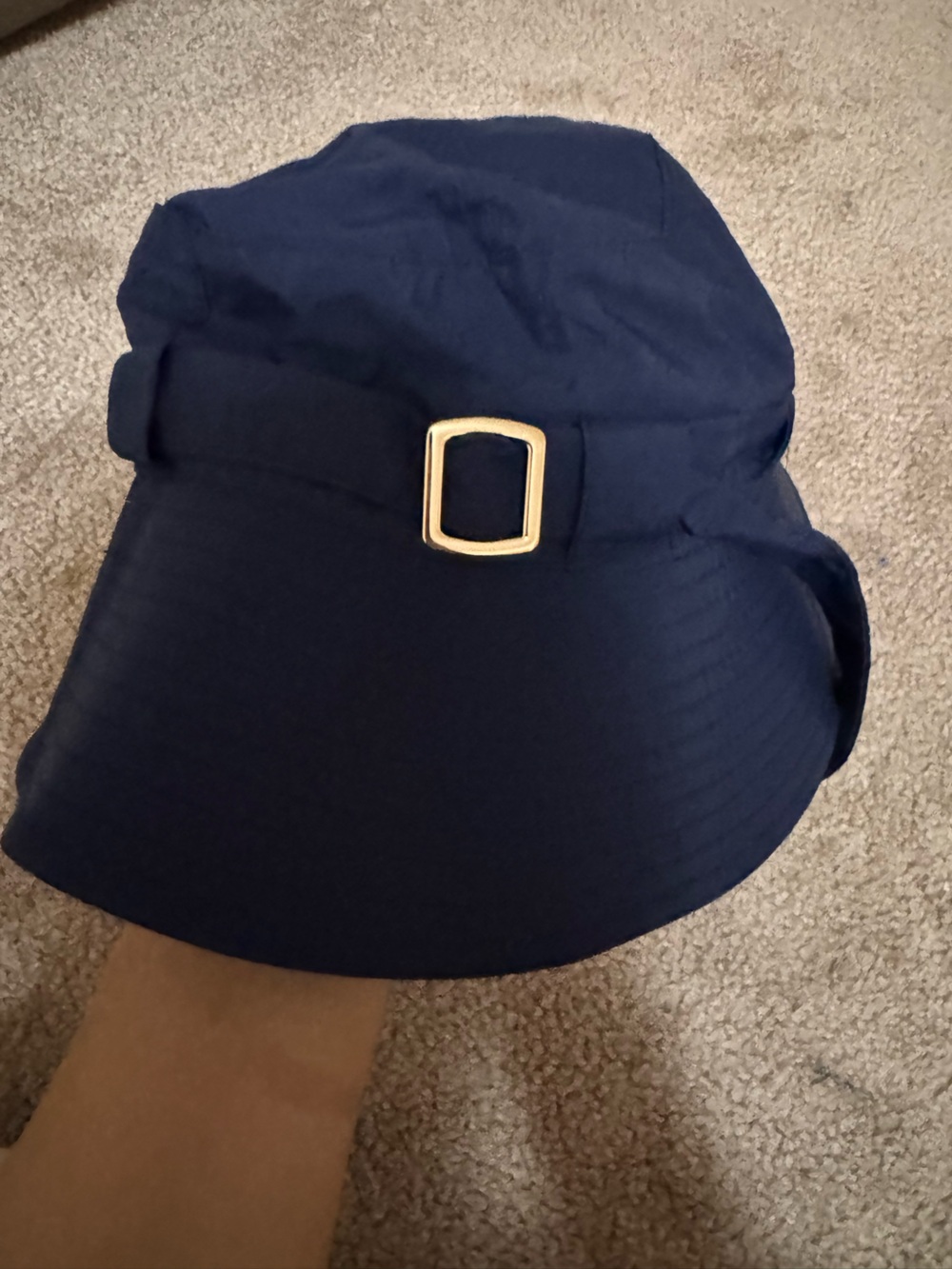 BCBG Navy Wide-Brim Hat with Gold Buckle Accent